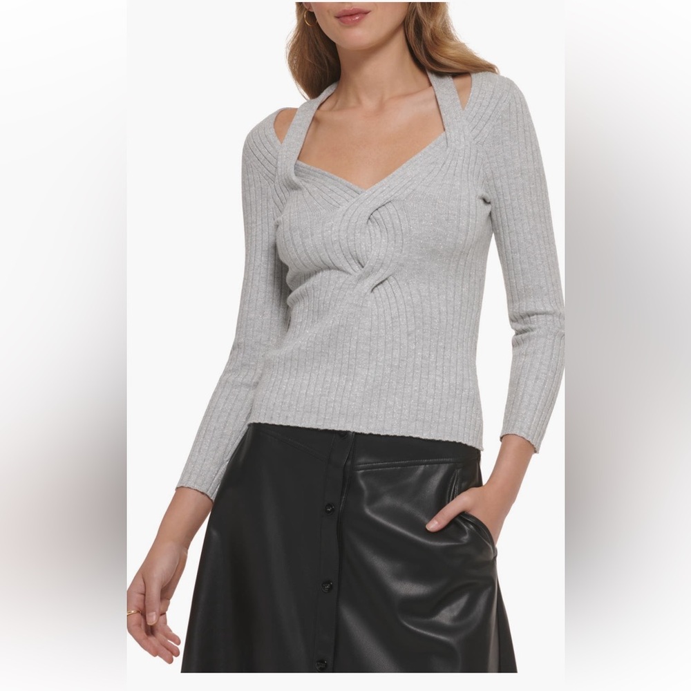 DKNY Light Gray Ribbed Knit Top